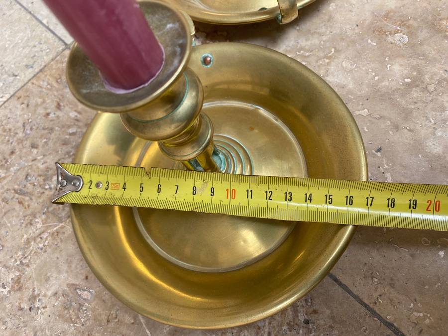 Vintage large brass chamberstick candle holder pair