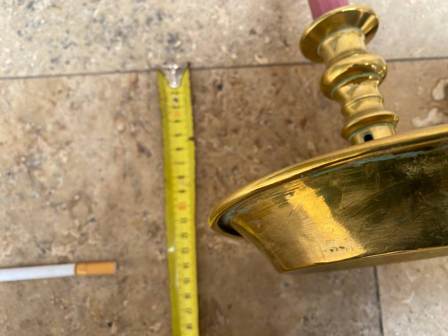 Vintage large brass chamberstick candle holder pair