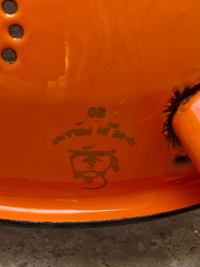 Vintage enamelled enamel strainer orange POLAND