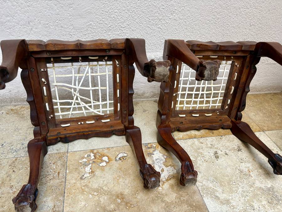 Vintage Riempie stool , chair , luggage rack pair tlc