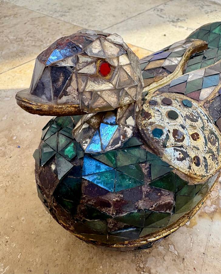 Antique wood Duck Trinket Box Bird Mosaic  Glass Art