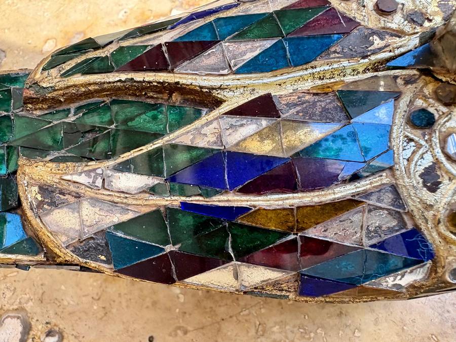 Antique wood Duck Trinket Box Bird Mosaic  Glass Art