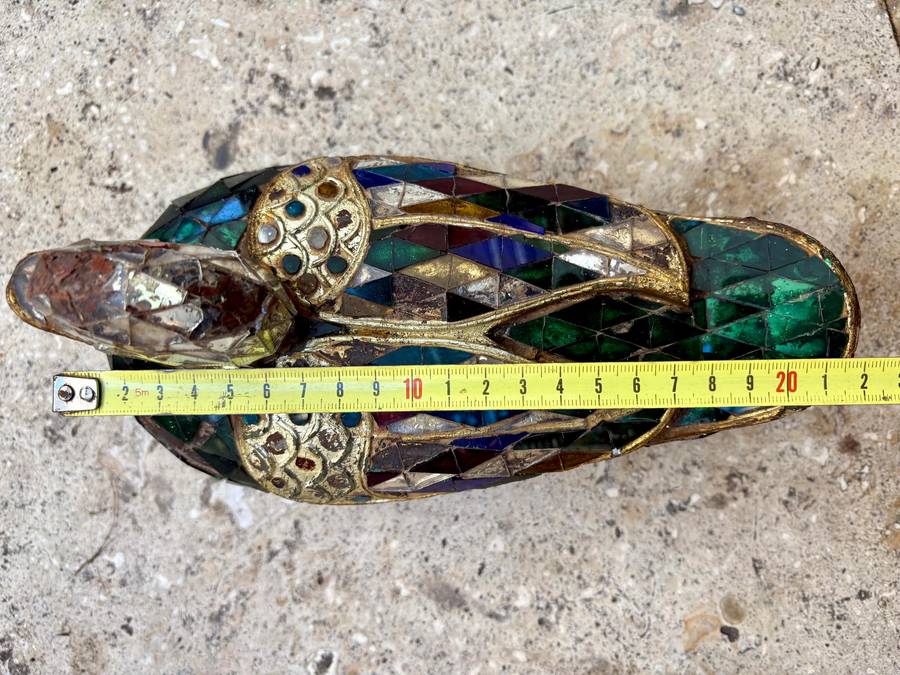 Antique wood Duck Trinket Box Bird Mosaic  Glass Art