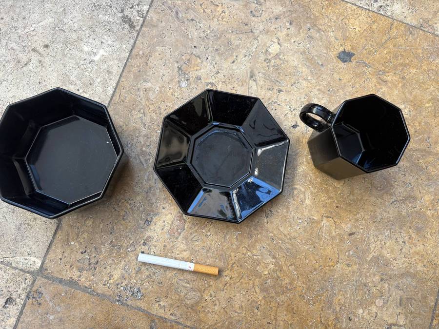 Black arcoroc Octime octagonal  bowl coffee mug and saucer set