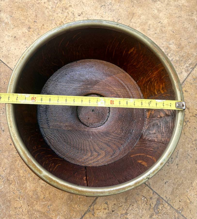 Antique English Oak trophy bowl silver plated rim and emblem
