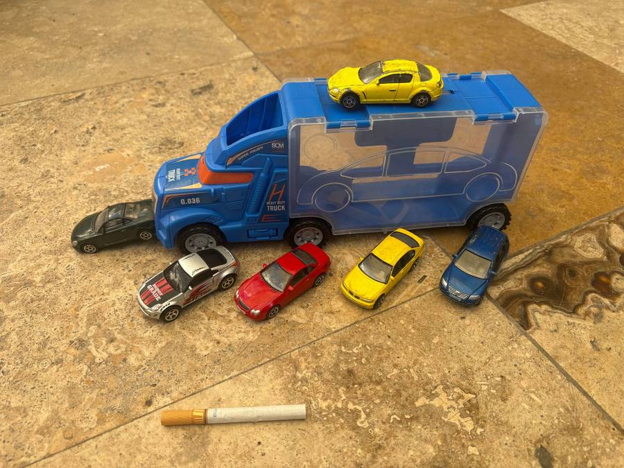 Realtoy diecast car lot of 6 with truck carrier with ramp
