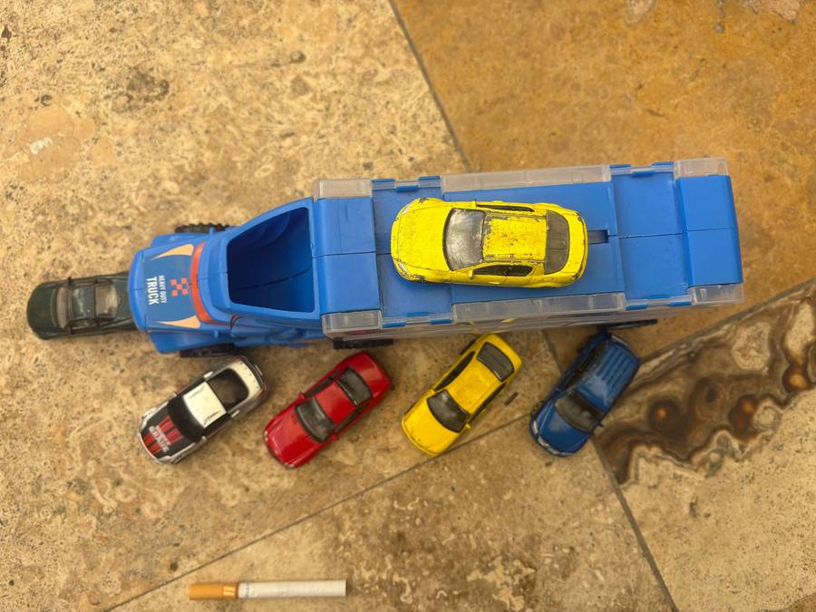 Realtoy diecast car lot of 6 with truck carrier with ramp