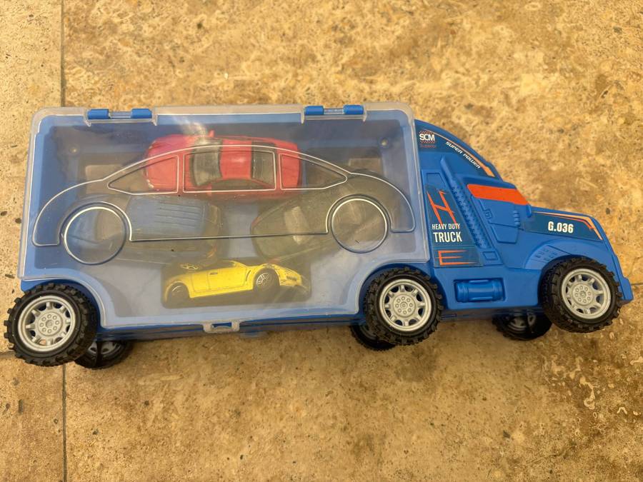 Realtoy diecast car lot of 6 with truck carrier with ramp