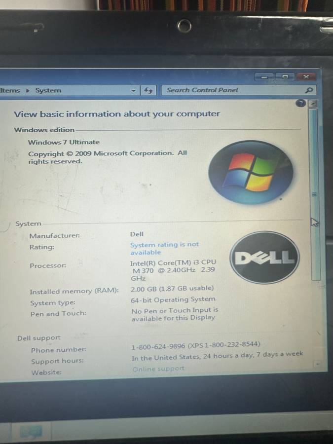 DELL N5010- Core i3- 2 GB RAM - WINDOWS 7 Ultimate