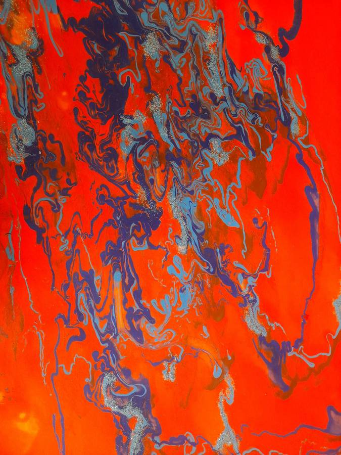 Neon Orange And Blue Acrylic Abstract Art Painting On Acrylic Paper ( A3 Size ) Without A Frame