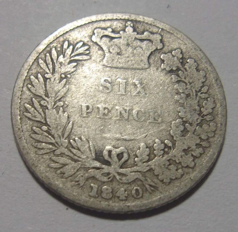 1840 silver British 6 Pence coin