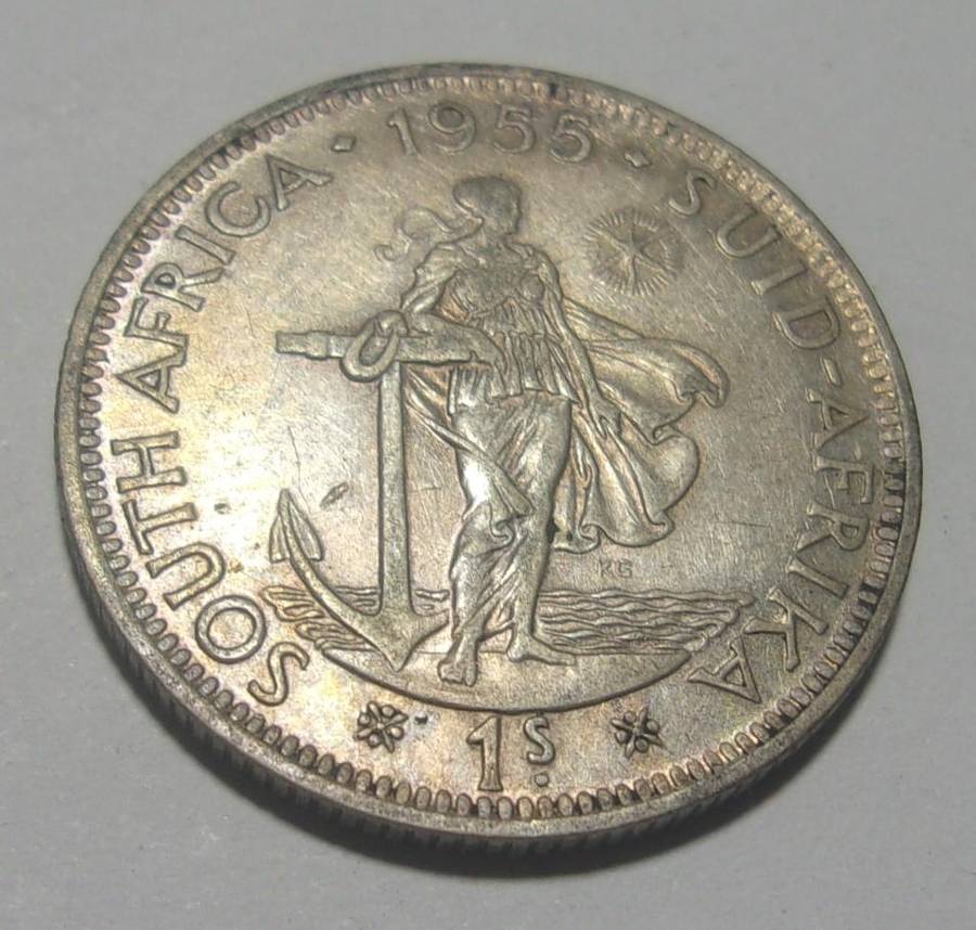 1955 silver South Africa 1 Shilling coin