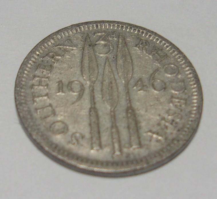 1946 silver Southern Rhodesia 3 Pence coin