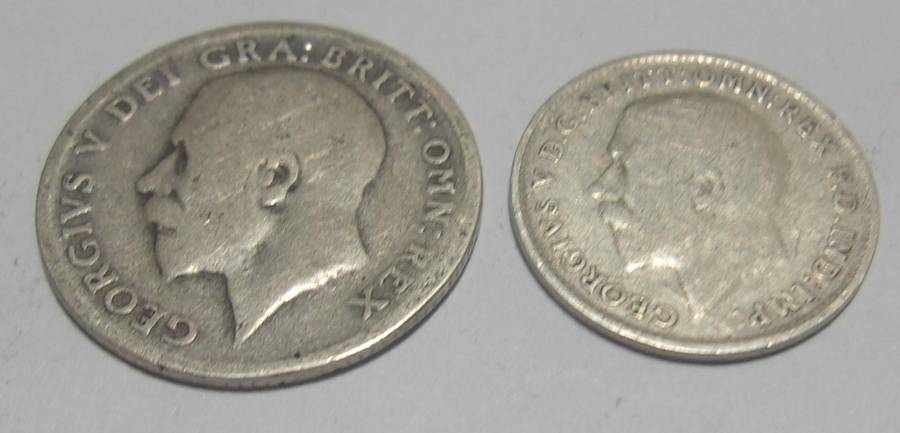 1918 silver British 6 and 3 Pence coins for 1 bid