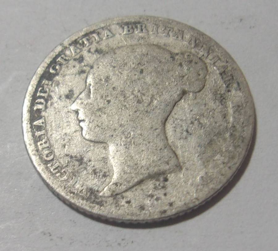 1855 silver British 6 Pence coin - has wear