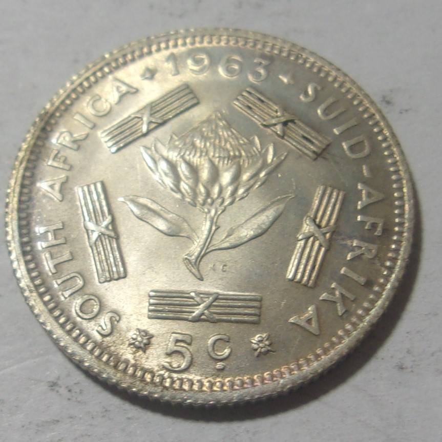 1963 silver South Africa 5 Cents coin - nice coin