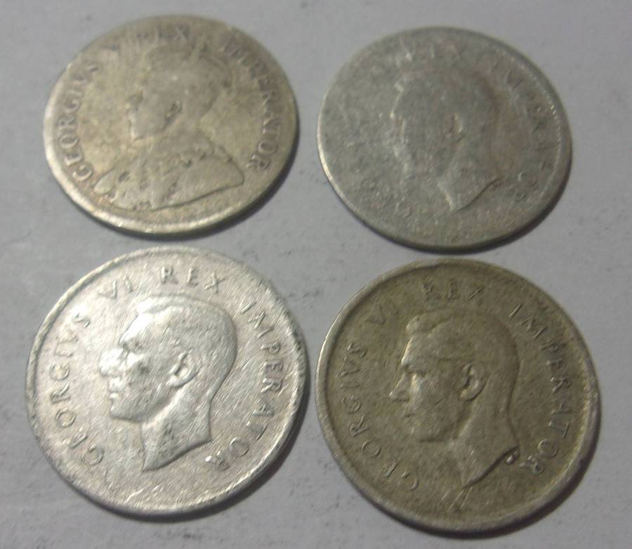 1936-1939 silver South African 3 Pence coins for 1 bid