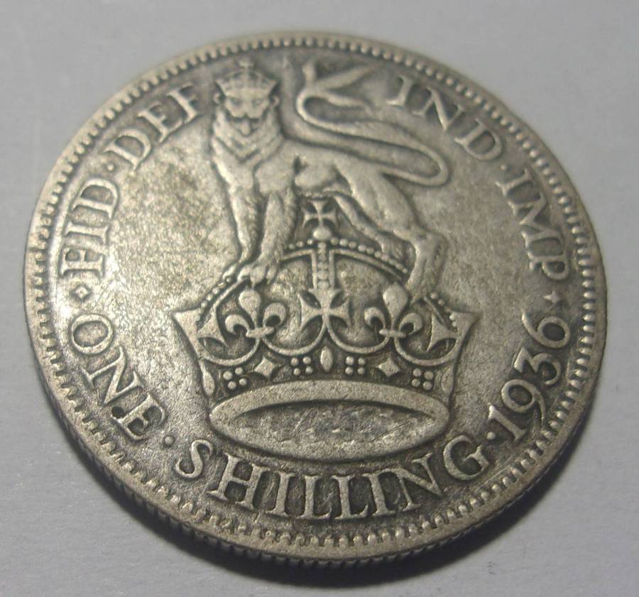 1936 silver British One Shilling coin