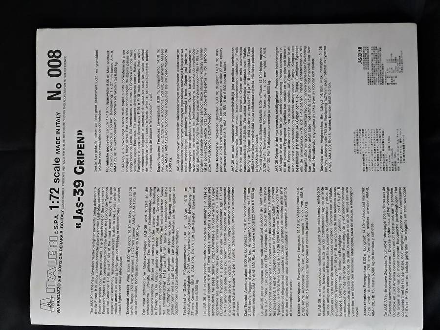 Revell 1:72 scale Junkers & Italeri JAS 39 A Gripen model plane kits for 1 bid