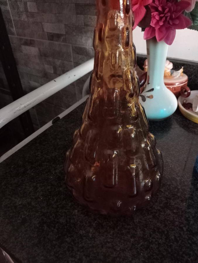 VINTAGE AMBER EMPOLI DECANTER WITH LID