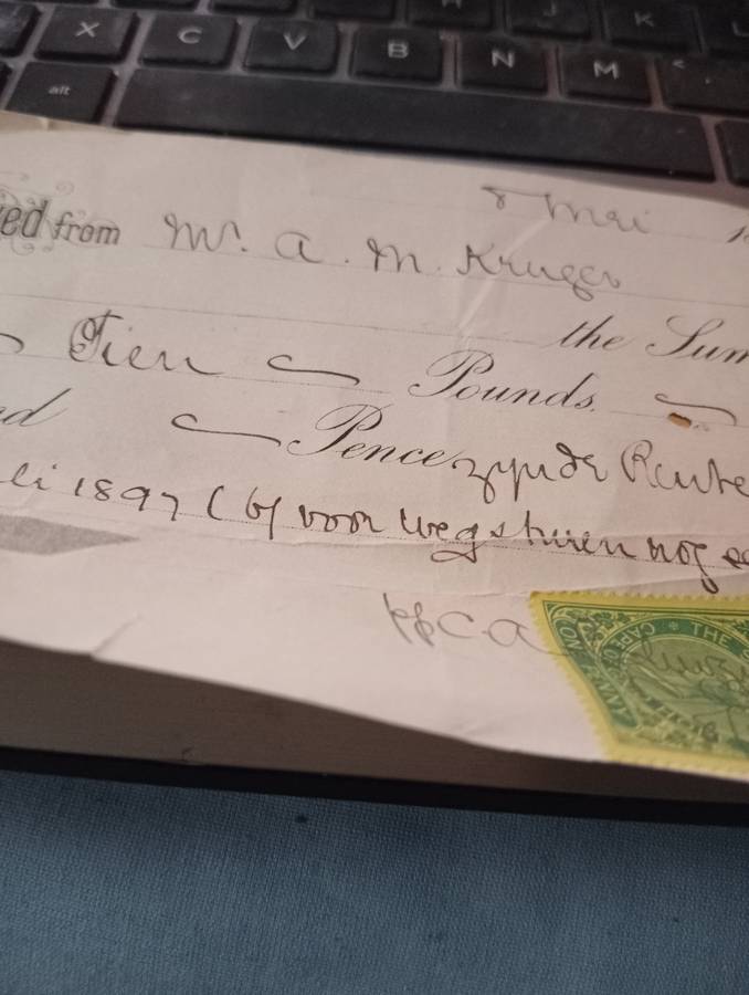 Antique 1897 receipt Rent  for the farm Rietpoort  nr 2