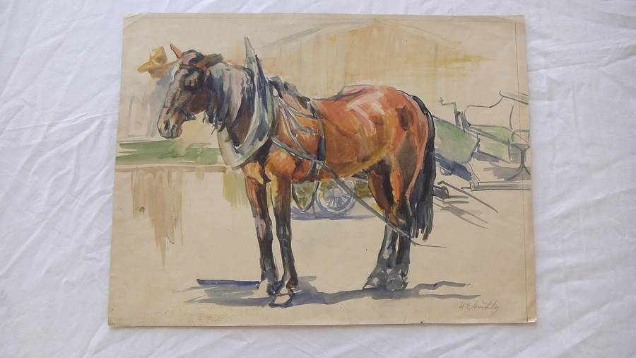 An original watercolour painting by international artist Hedwig Brecher Eibuschitz " horse study "