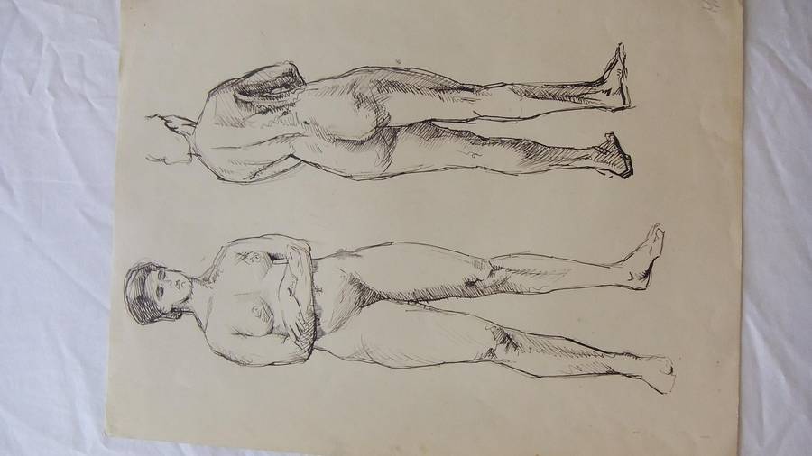 An original ink sketch by international artist Hedwig Brecher Eibuschitz " nude study "