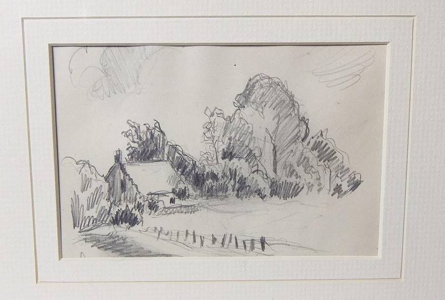 An original pencil sketch by international artist Hedwig Brecher Eibuschitz " farm study "