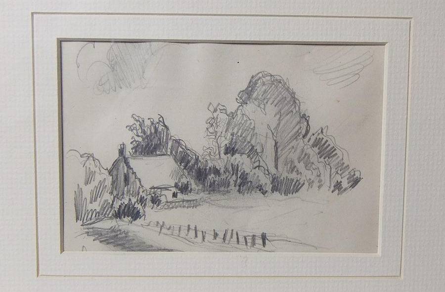 An original pencil sketch by international artist Hedwig Brecher Eibuschitz " farm study "