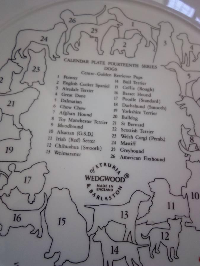 1984 Wedgwood Calendar Plate Fourteenth Series 'Dogs'