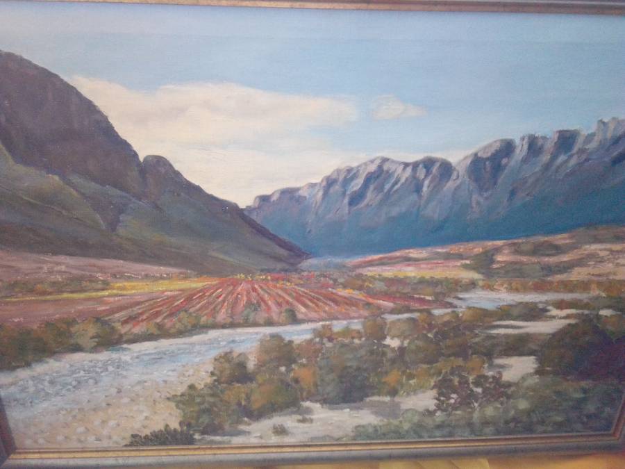 Beautiful Large Oil on Canvas 'Mountains & River' Signed Smit