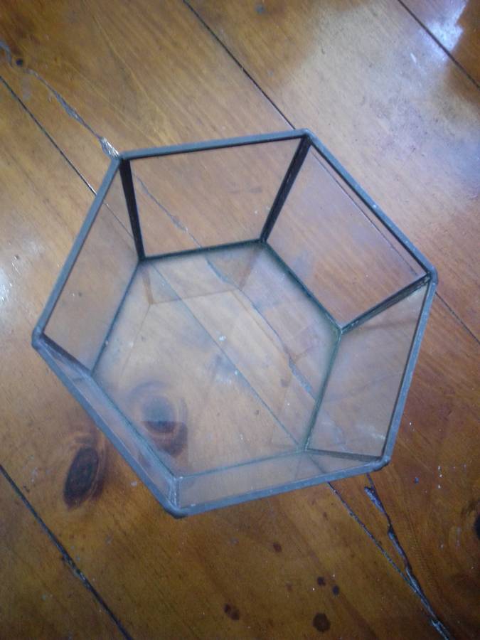 Vintage Glass Hexagon Display Case With Copper Strips