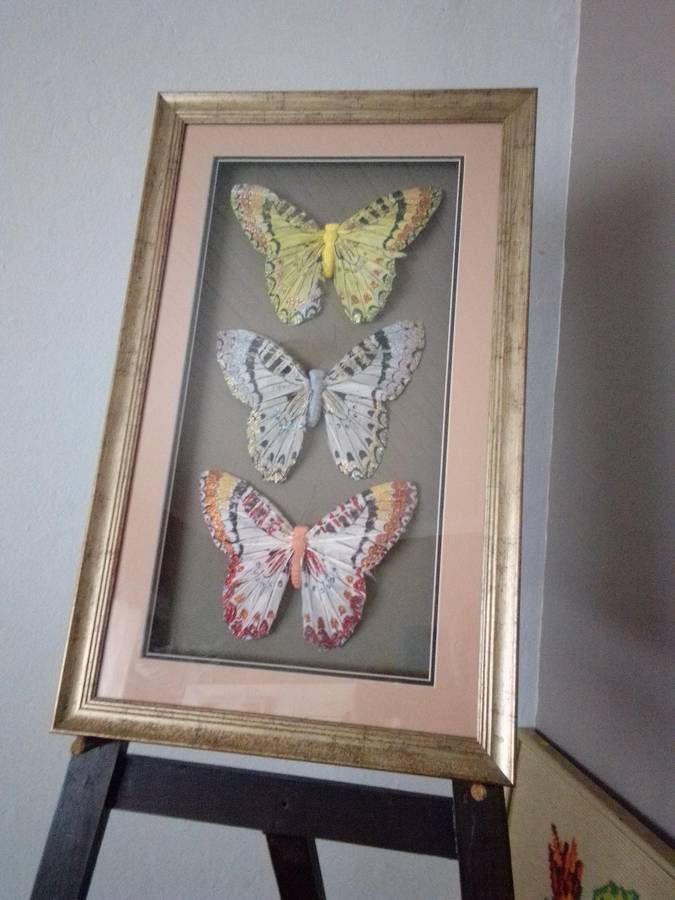 Beautiful Glass Framed Mixed Media 'Butterflies'