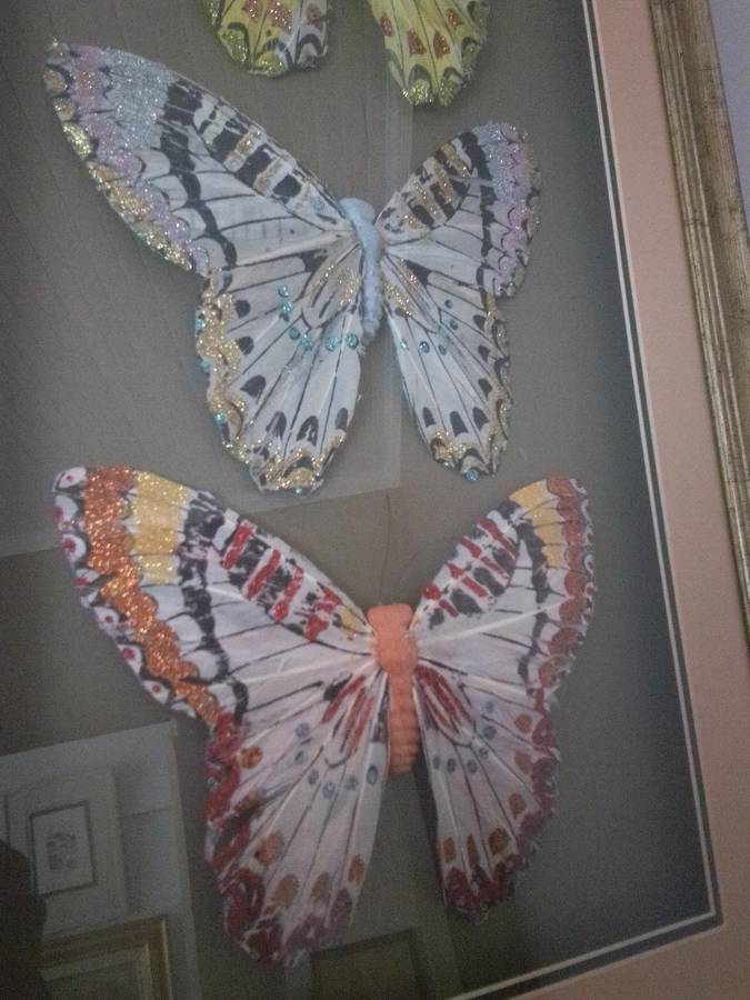 Beautiful Glass Framed Mixed Media 'Butterflies'