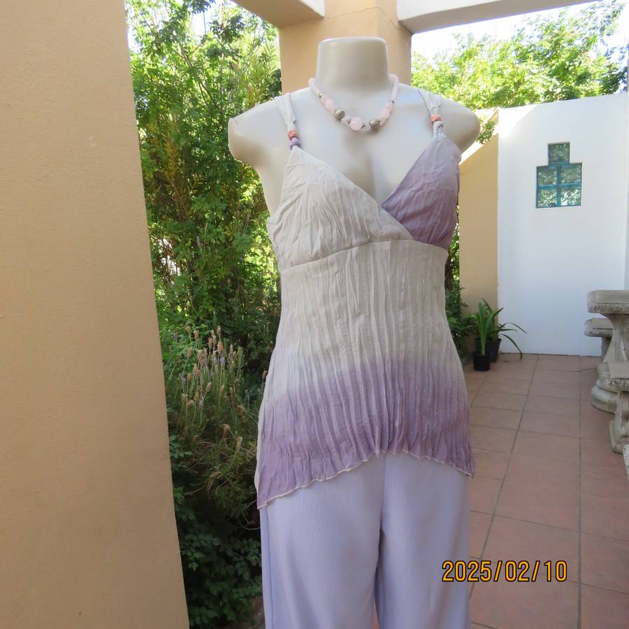 INWEAR sexy cool sheer polyester top in soft shades of lilac. Permanent pleats. Size 60. As new.