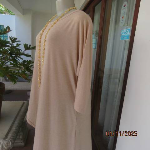 IQ wheat colour long high-low slip over stretch polycotton top size 40-42