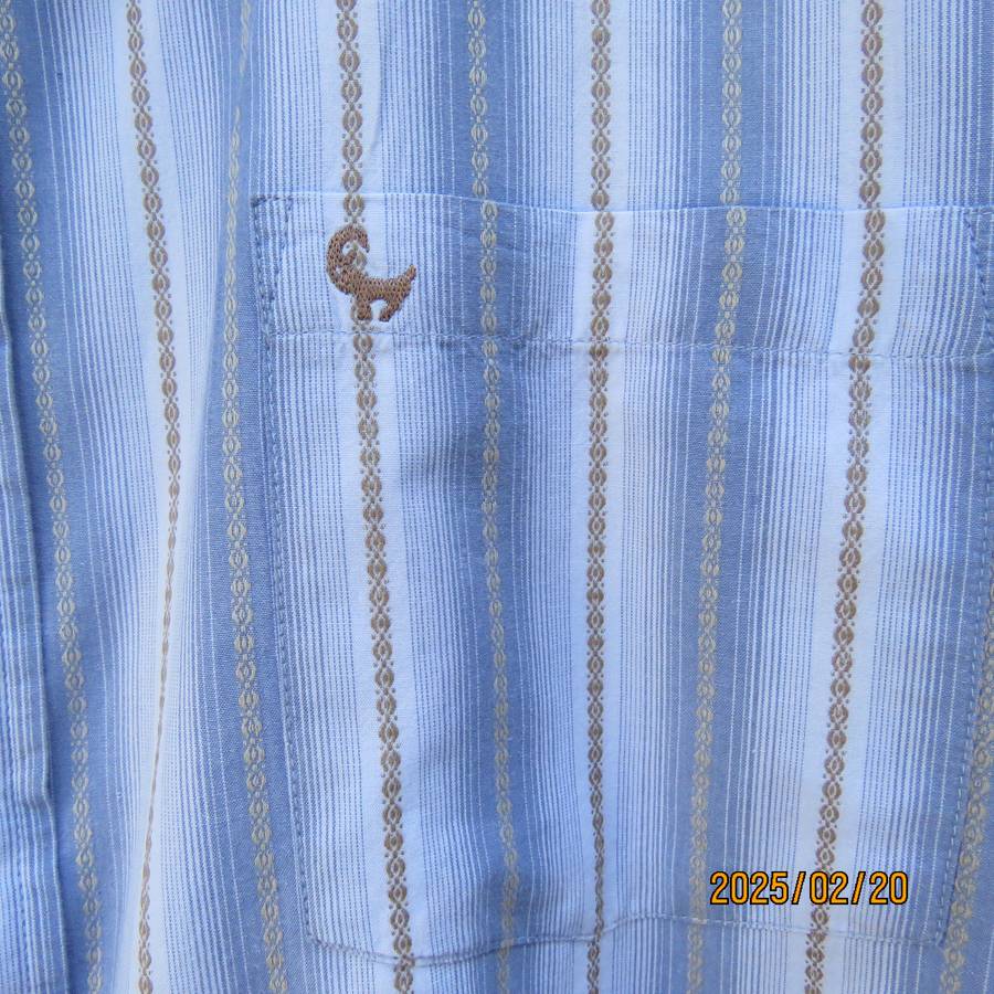 OLD KHAKI men's forever long sleeve 100% cotton 3 XL shirt. One pocket. Vertical striped. Embossed.