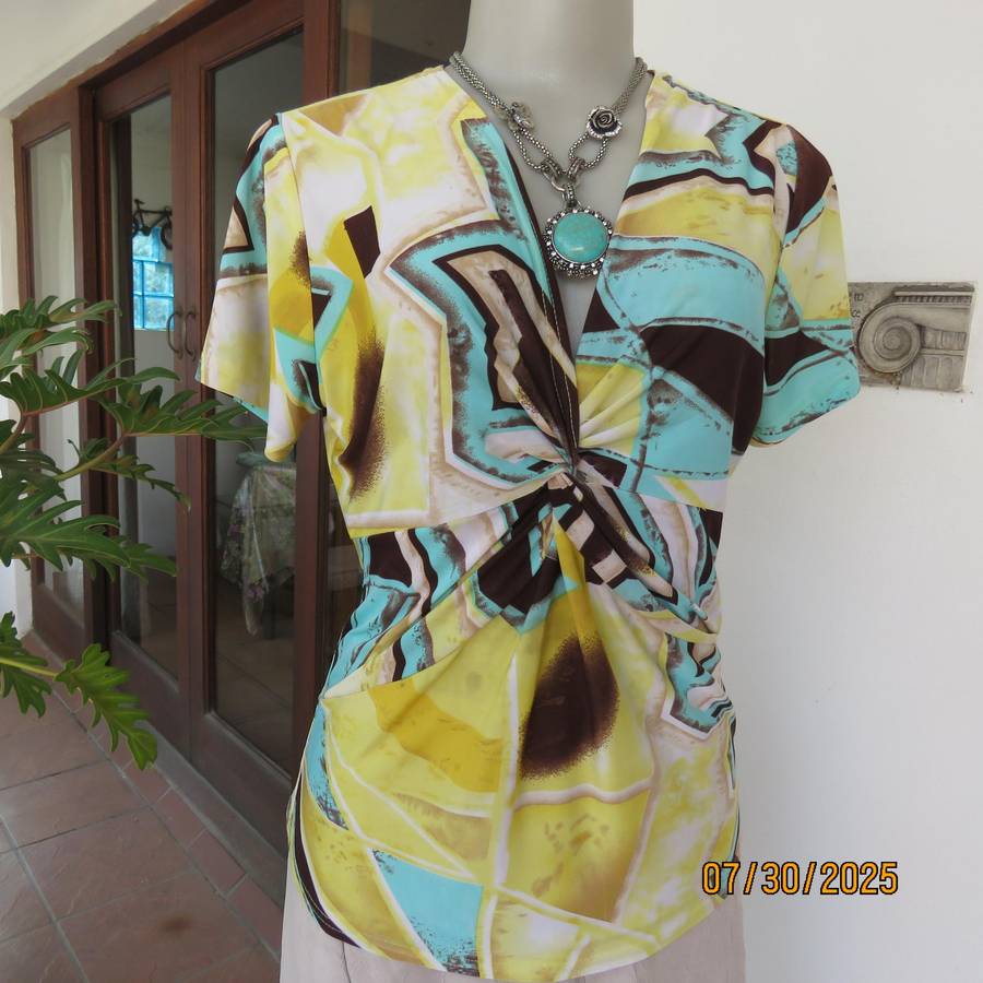 FASHION Express size 38 geometric printed V neck stretch top.