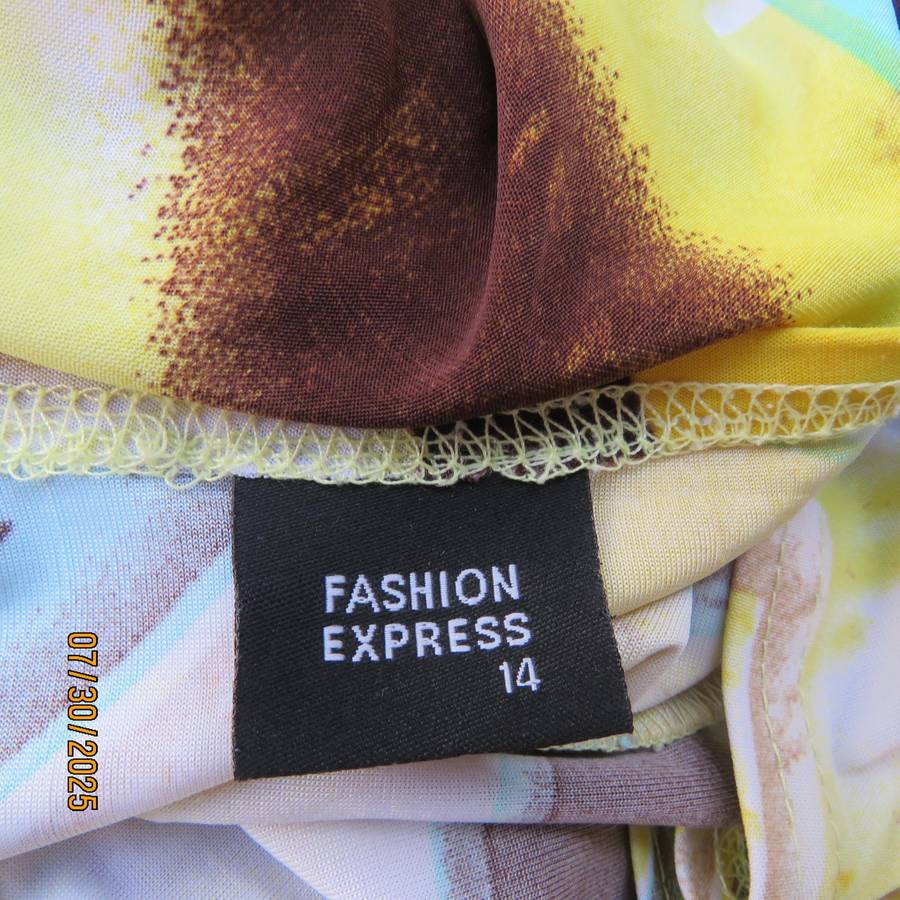 FASHION Express size 38 geometric printed V neck stretch top.