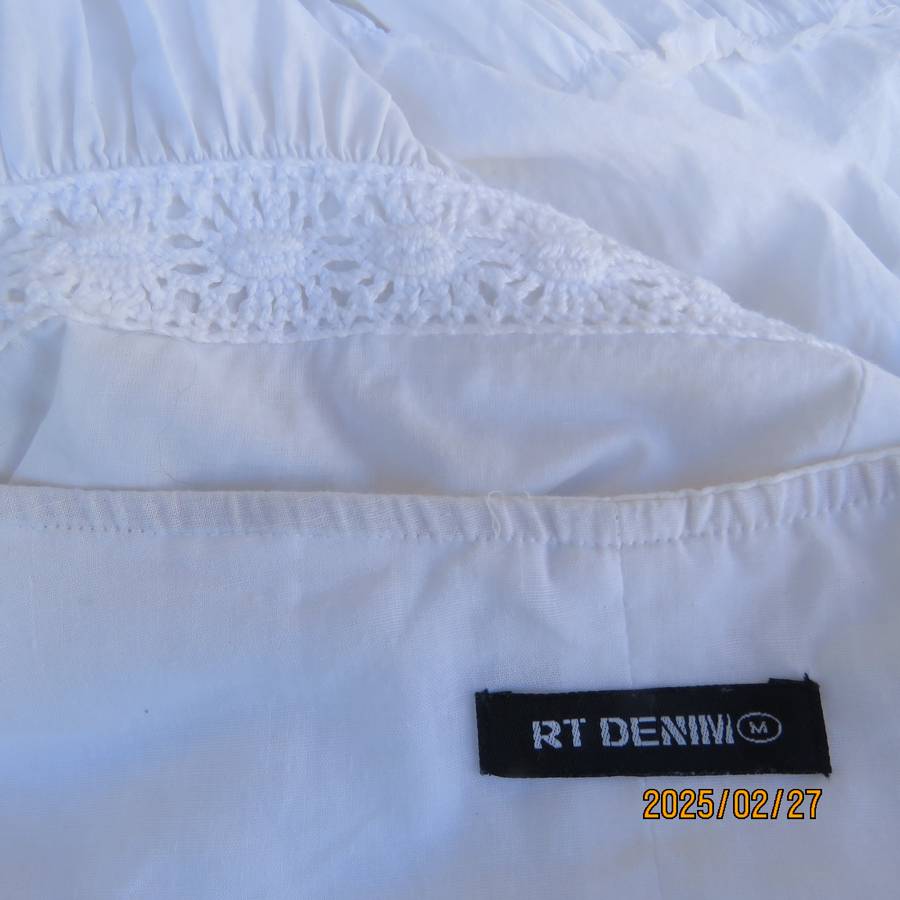 Magnificent white RT DENIM halter neck cotton dress with lining. Under bust gathering. Size 34.