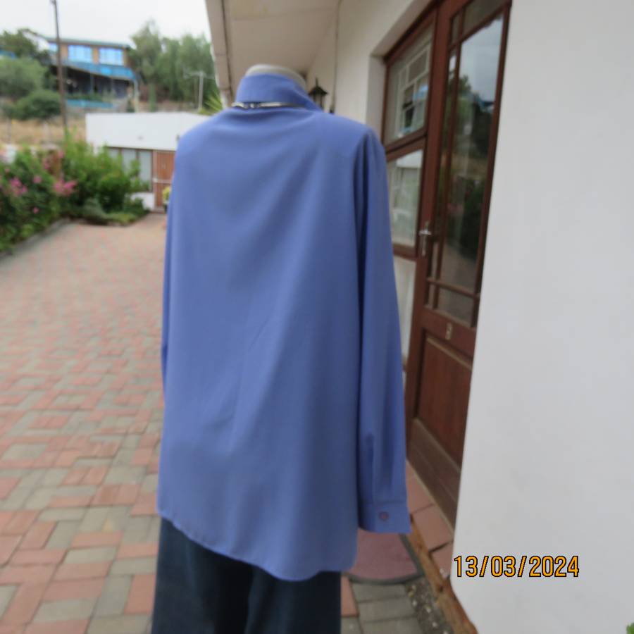 Steel blue richly embroidered long sleeve blouse by CG Collection New York. Size 42