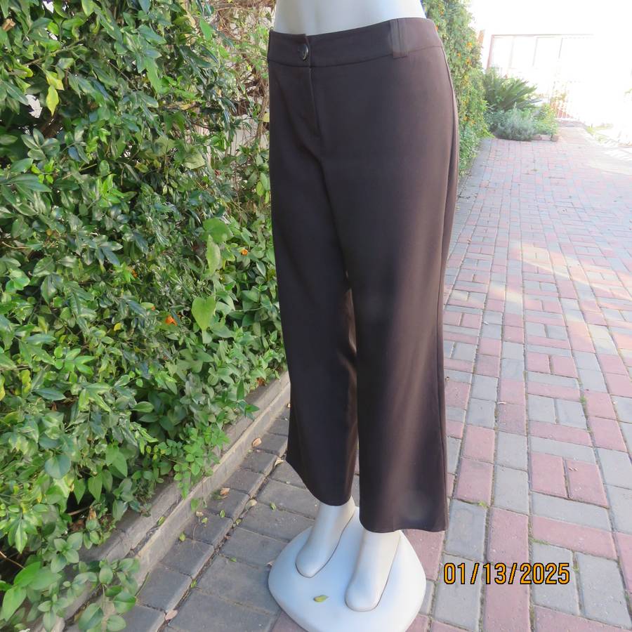 Dark brown polyester-viscose stretch straight legged pants