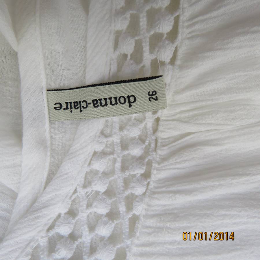 DONNA CLAIRE white creased cotton size 50 button down top. Lace-embroidered yoke.