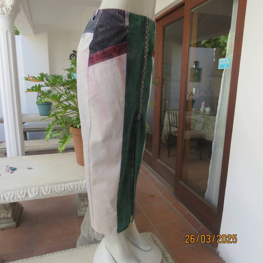 YEBO sleek marble colour washed denim cotton ankle length button down skirt size 34.