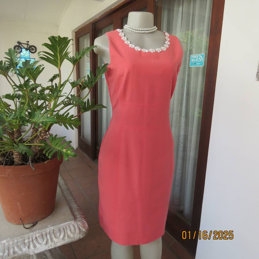 MILADY'S elegant pink crimson colour princess style dress, Zip at back. Decorated neckline.Size 36.