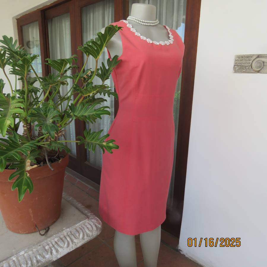 MILADY'S elegant pink crimson colour princess style dress, Zip at back. Decorated neckline.Size 36.