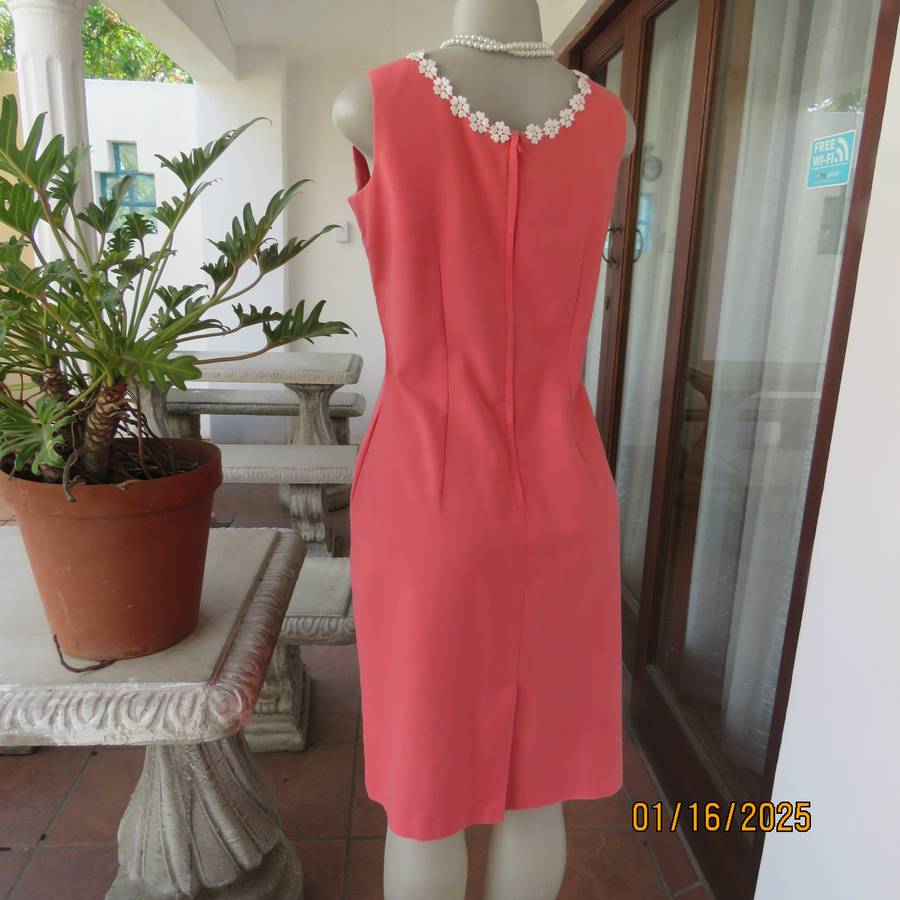 MILADY'S elegant pink crimson colour princess style dress, Zip at back. Decorated neckline.Size 36.