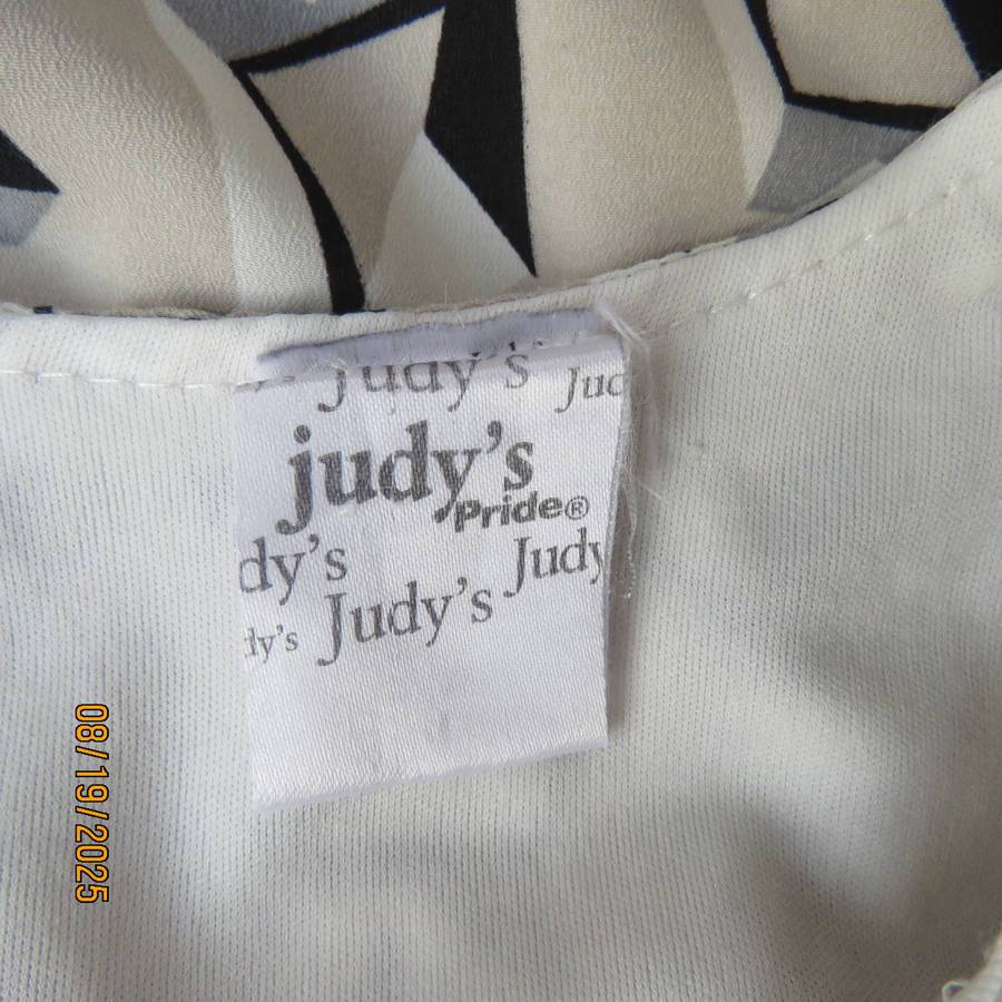 Judy's Pride Beige Blouson Top with Graphic Print, Fully Lined, Size 36