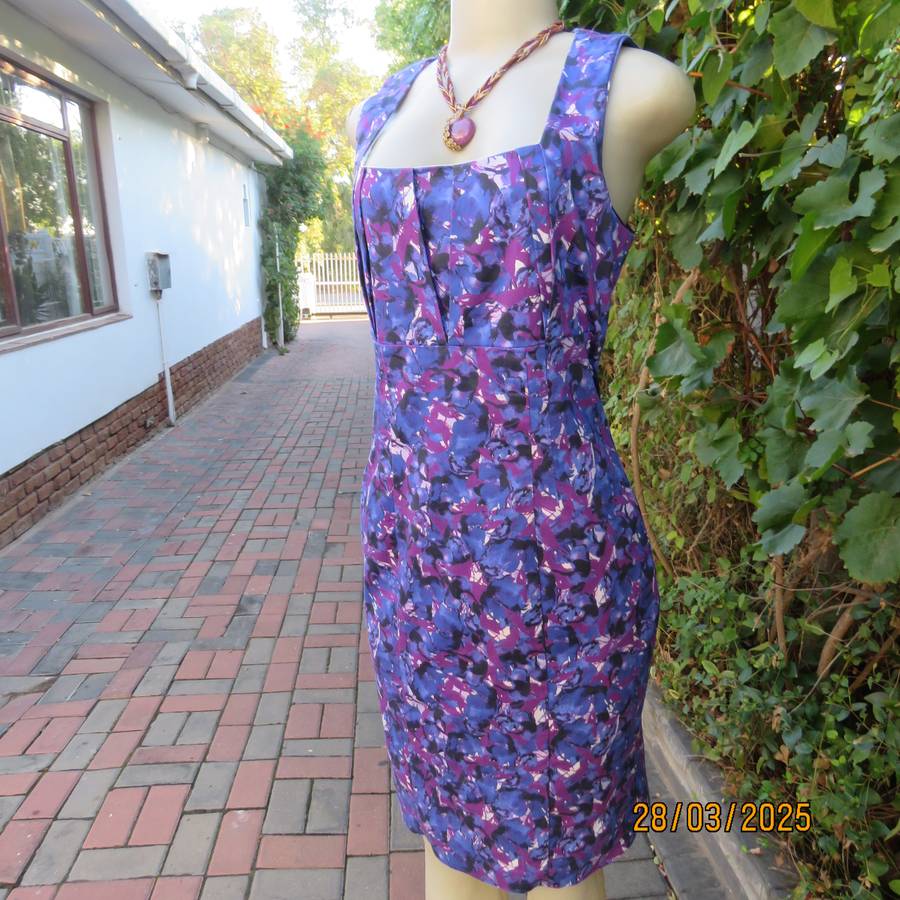 BASQUE blue-purple cotton stretch empire style dress. Lined. Size 36. As new