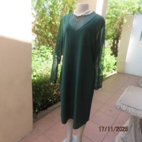 Hunters green long stretch polyester with sheer V inlay and sleeves. Size 42